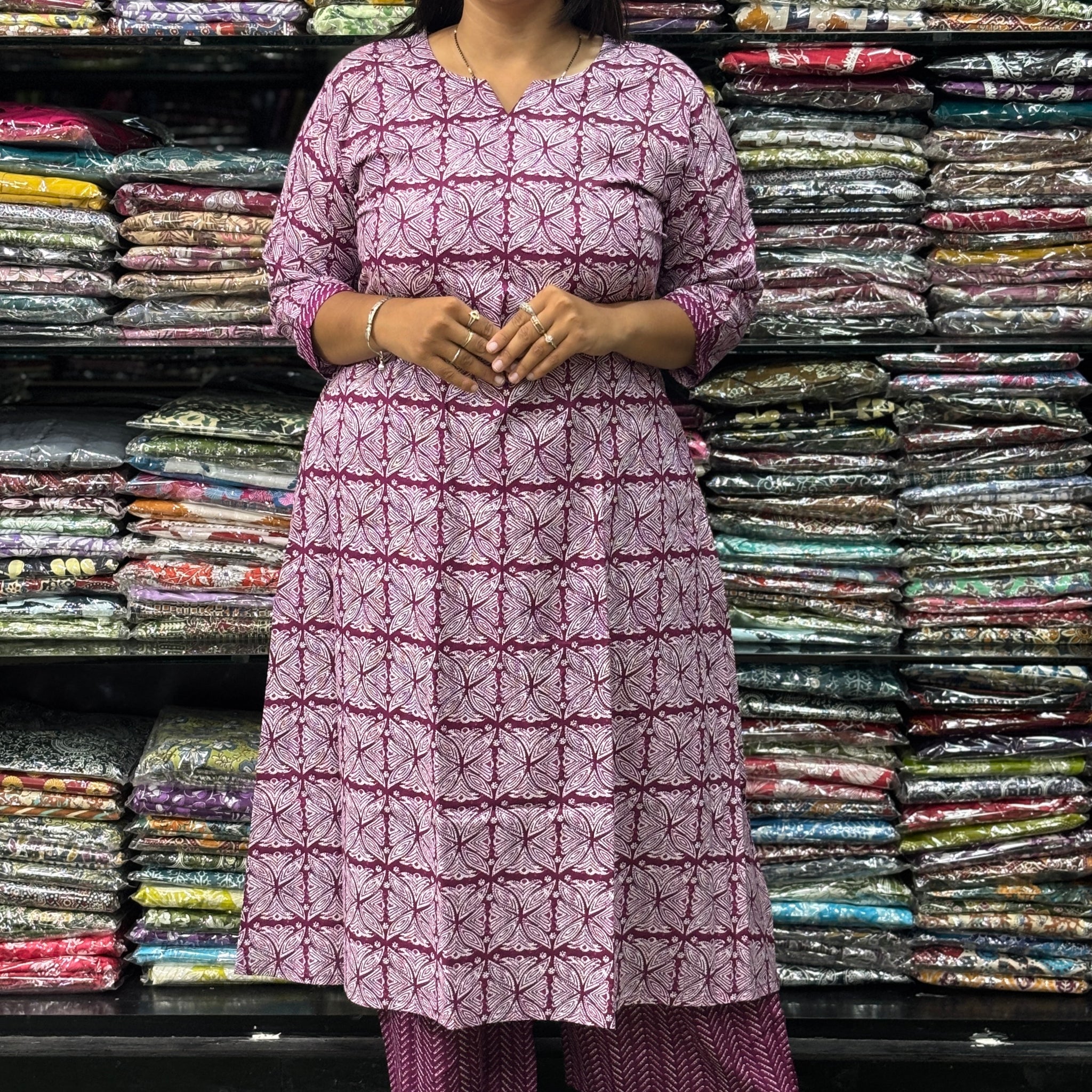 ALINE KURTI-PLAZO (PURE CAMRIC COTTON)