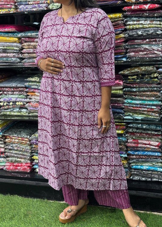 ALINE KURTI-PLAZO (PURE CAMRIC COTTON)