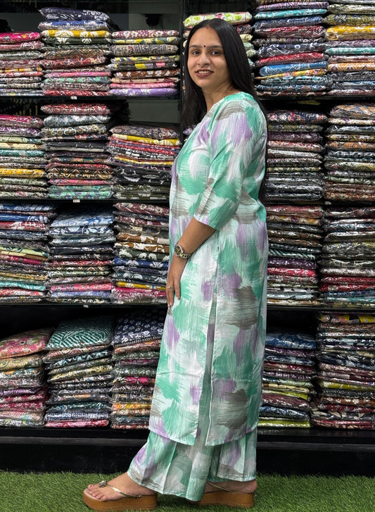 STRAIGHT KURTI-PLAZO (POLY COTTON SLUB, DIGITAL PRINT)