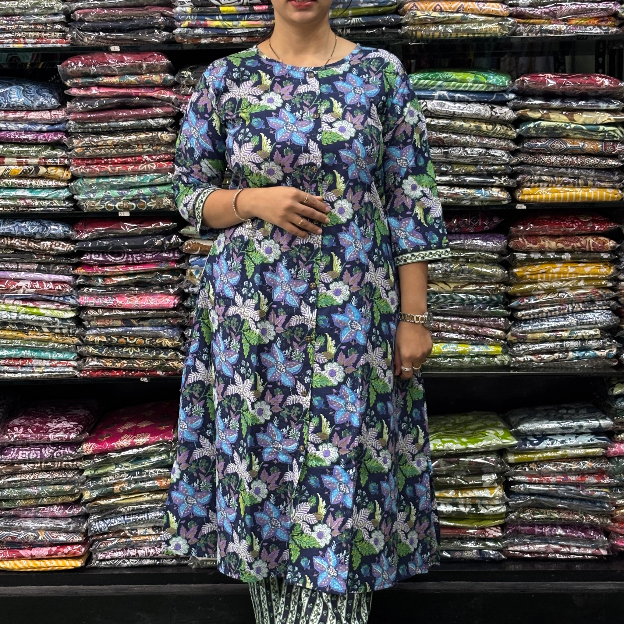 ALINE KURTI-PLAZO (PURE COTTON,ROUND NECK)