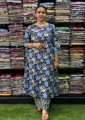 ALINE KURTI-PLAZO (PURE COTTON,ROUND NECK)