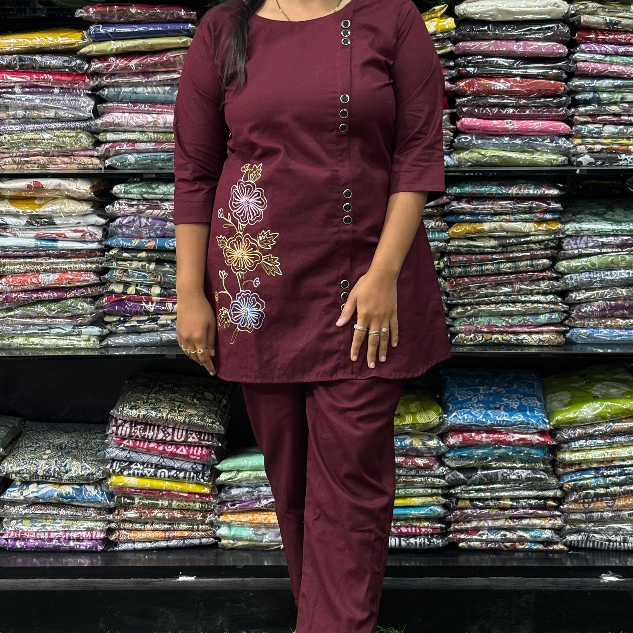 ALINE TUNIC-PANT(FLEX COTTON , HAND EMBROIDERY)