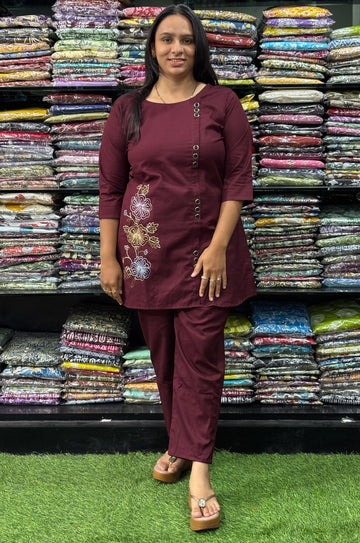ALINE TUNIC-PANT(FLEX COTTON , HAND EMBROIDERY)
