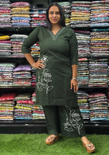 STRAIGHT KURTI-PLAZO (HANDWORK)(PURE FLEX COTTON)