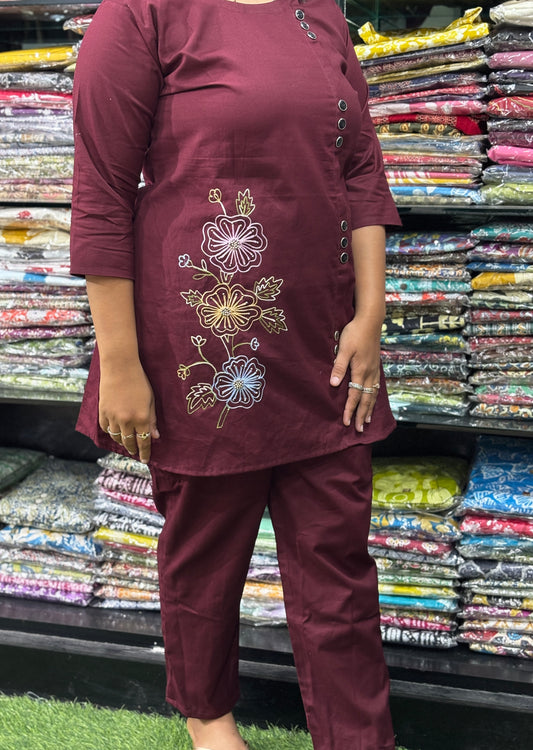 ALINE TUNIC-PANT(FLEX COTTON , HAND EMBROIDERY)