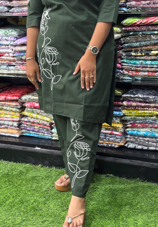 STRAIGHT KURTI-PLAZO (HANDWORK)(PURE FLEX COTTON)