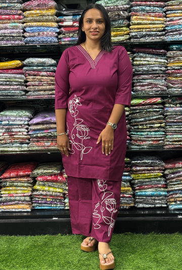 STRAIGHT KURTI-PLAZO (HANDWORK)(PURE FLEX COTTON)