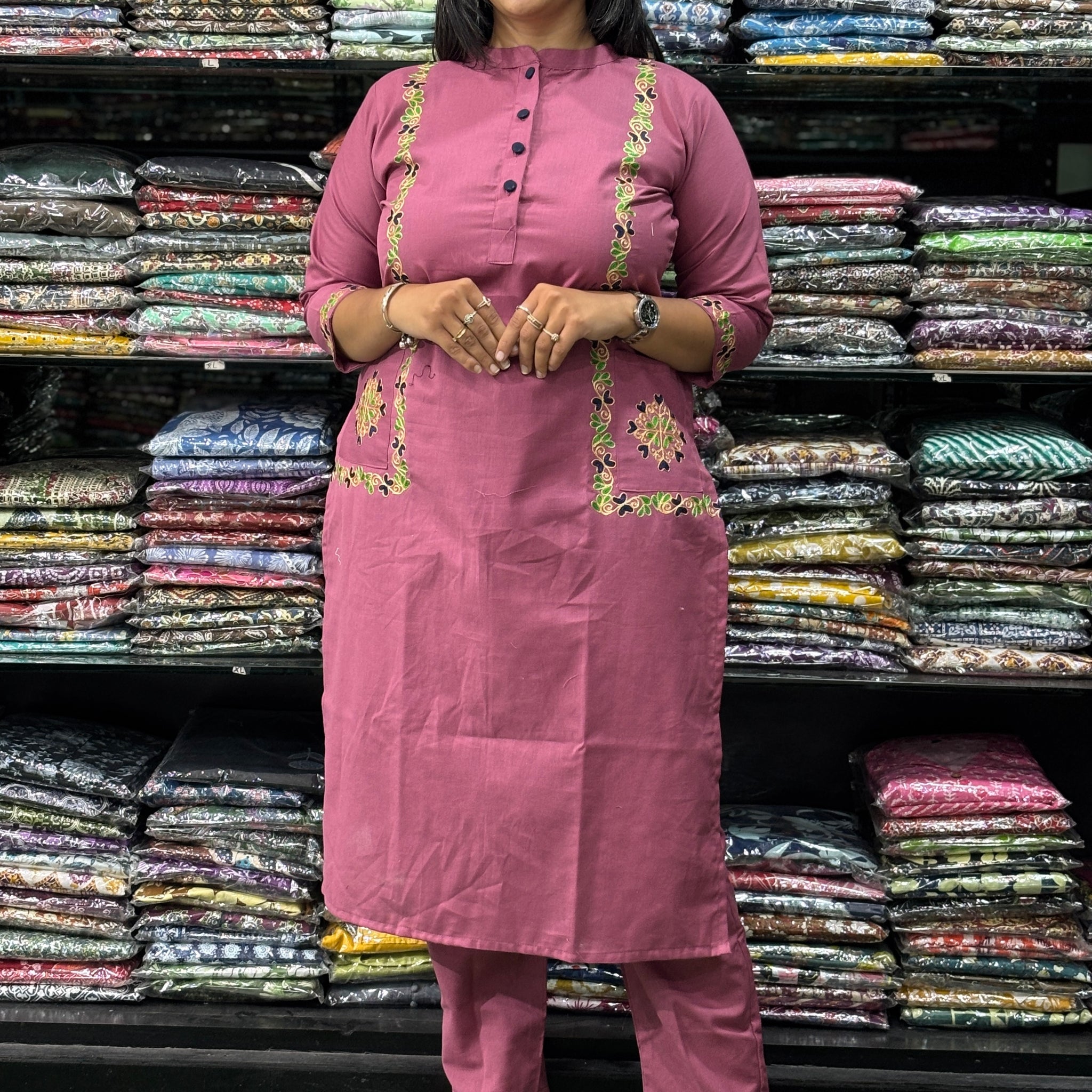 EMBROIDERY STRAIGHT KURTI-PANT (PURE COTTON FLEX)