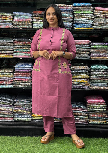 EMBROIDERY STRAIGHT KURTI-PANT (PURE COTTON FLEX)