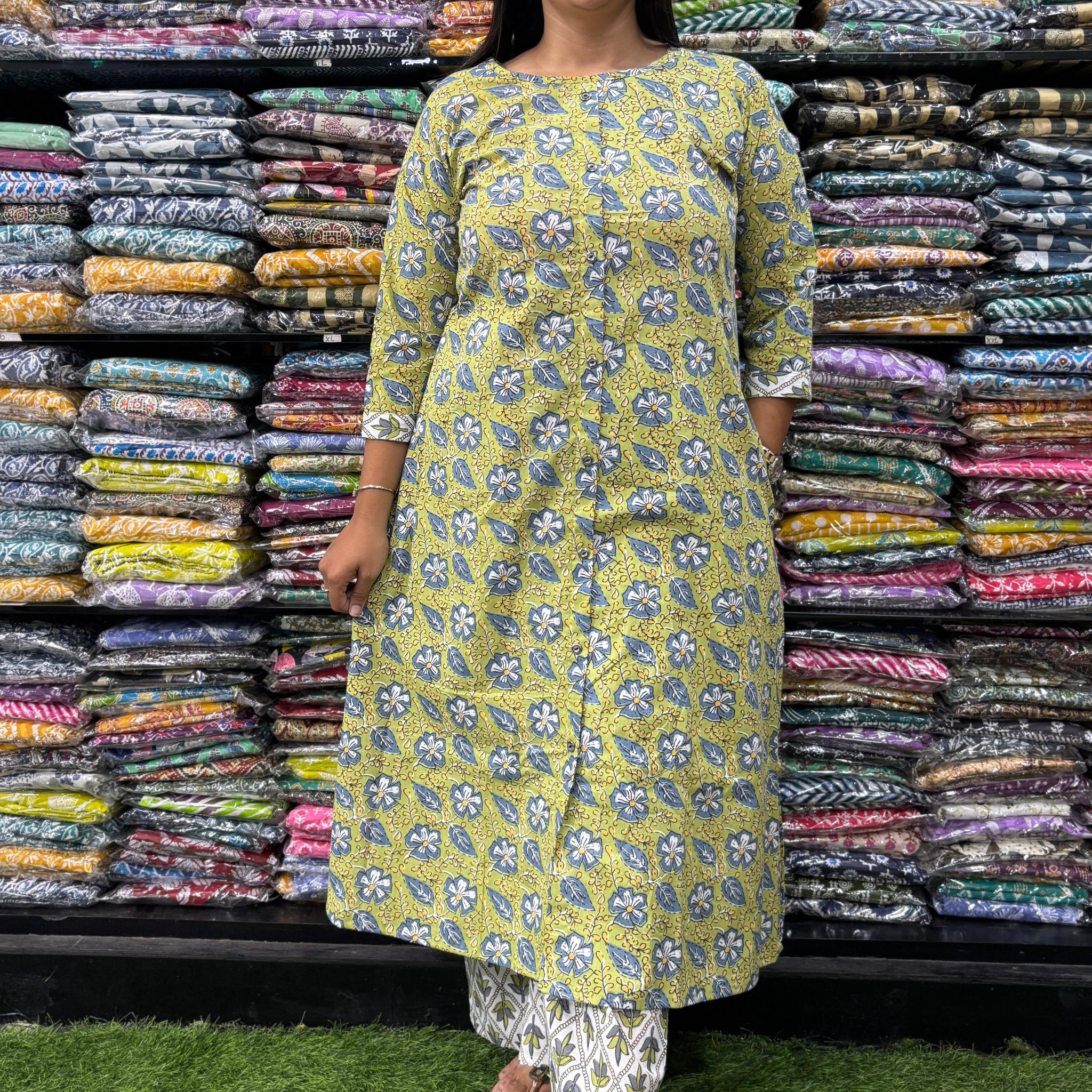 PURE COTTON ALINE ROUND NECK KURTI  WITH PLAZO
