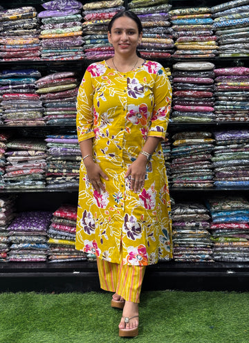 ALINE KURTI-PLAZO (PURE CAMRIC COTTON)