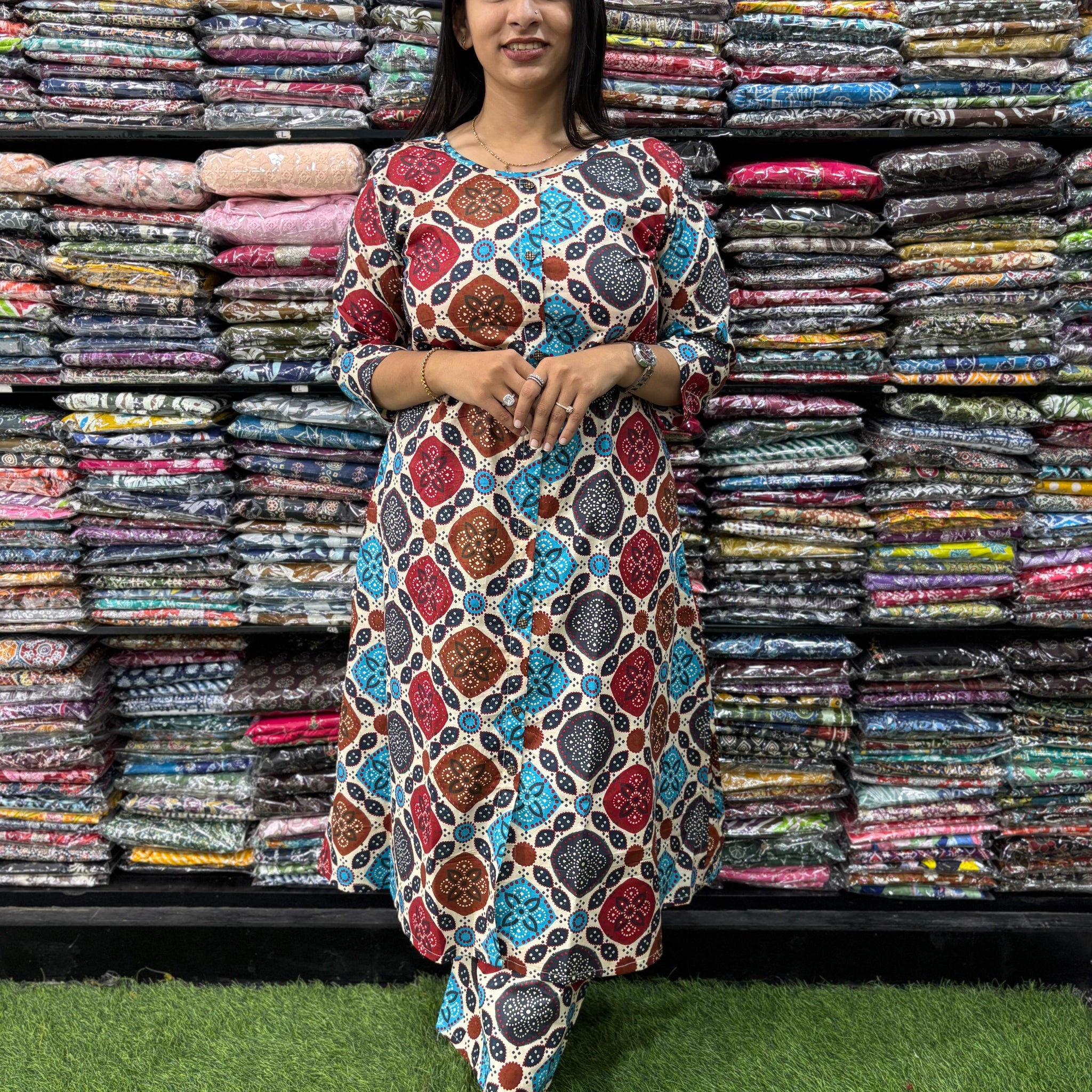 PURE COTTON ALINE ROUND NECK KURTI  WITH PLAZO