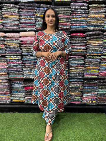 PURE COTTON ALINE ROUND NECK KURTI  WITH PLAZO