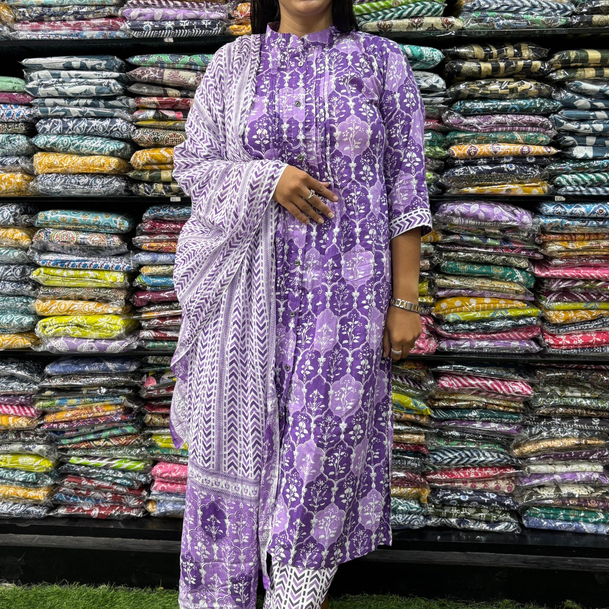 PURE COTTON  STRAIGHT CHINESE KURTI PANT & DUPATTA