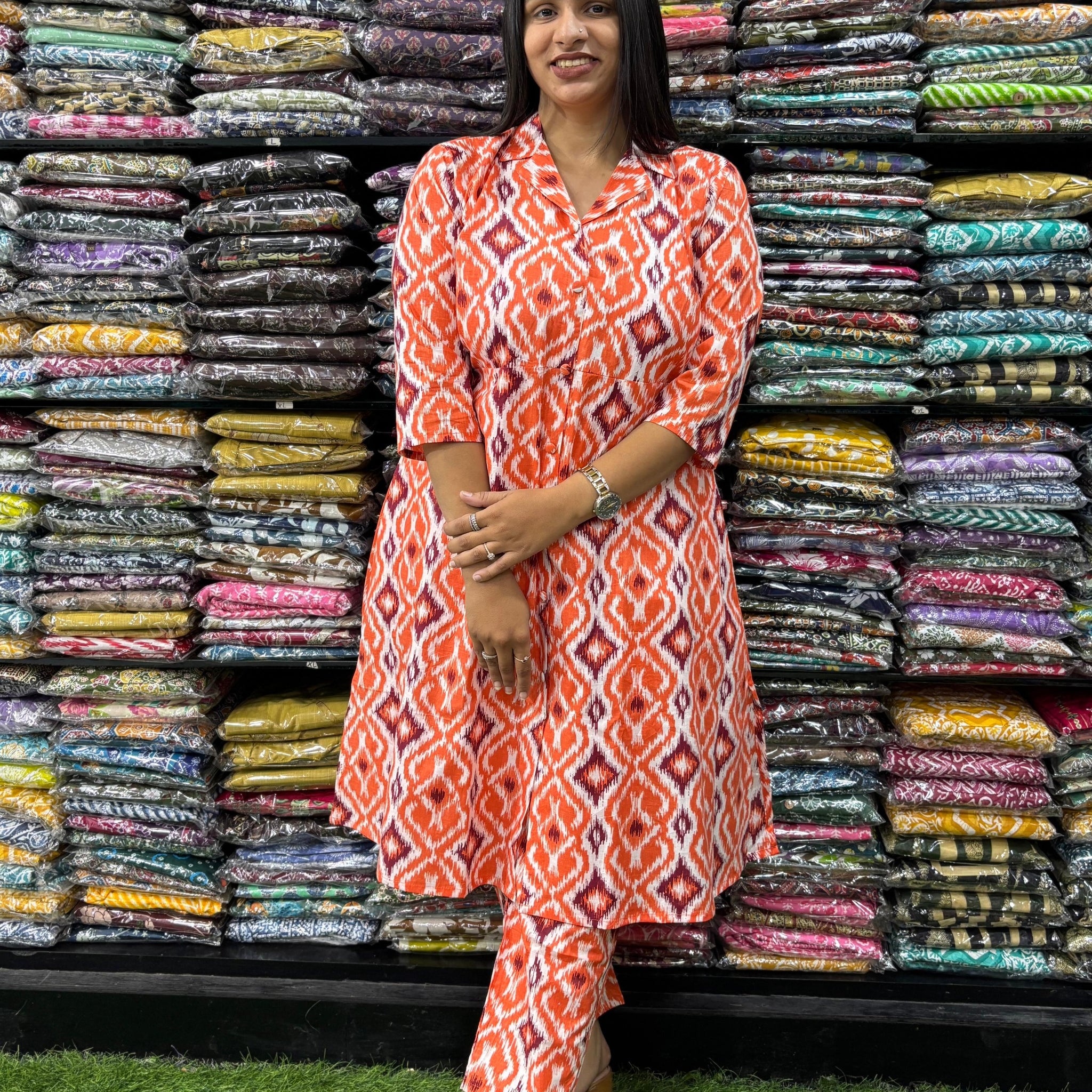 PURE COTTON SUIT COLLAR ALINE KURTI WITH PANT