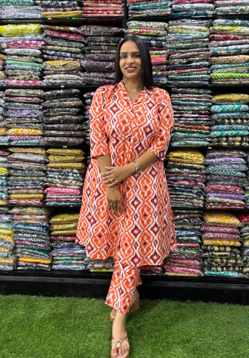 PURE COTTON SUIT COLLAR ALINE KURTI WITH PANT