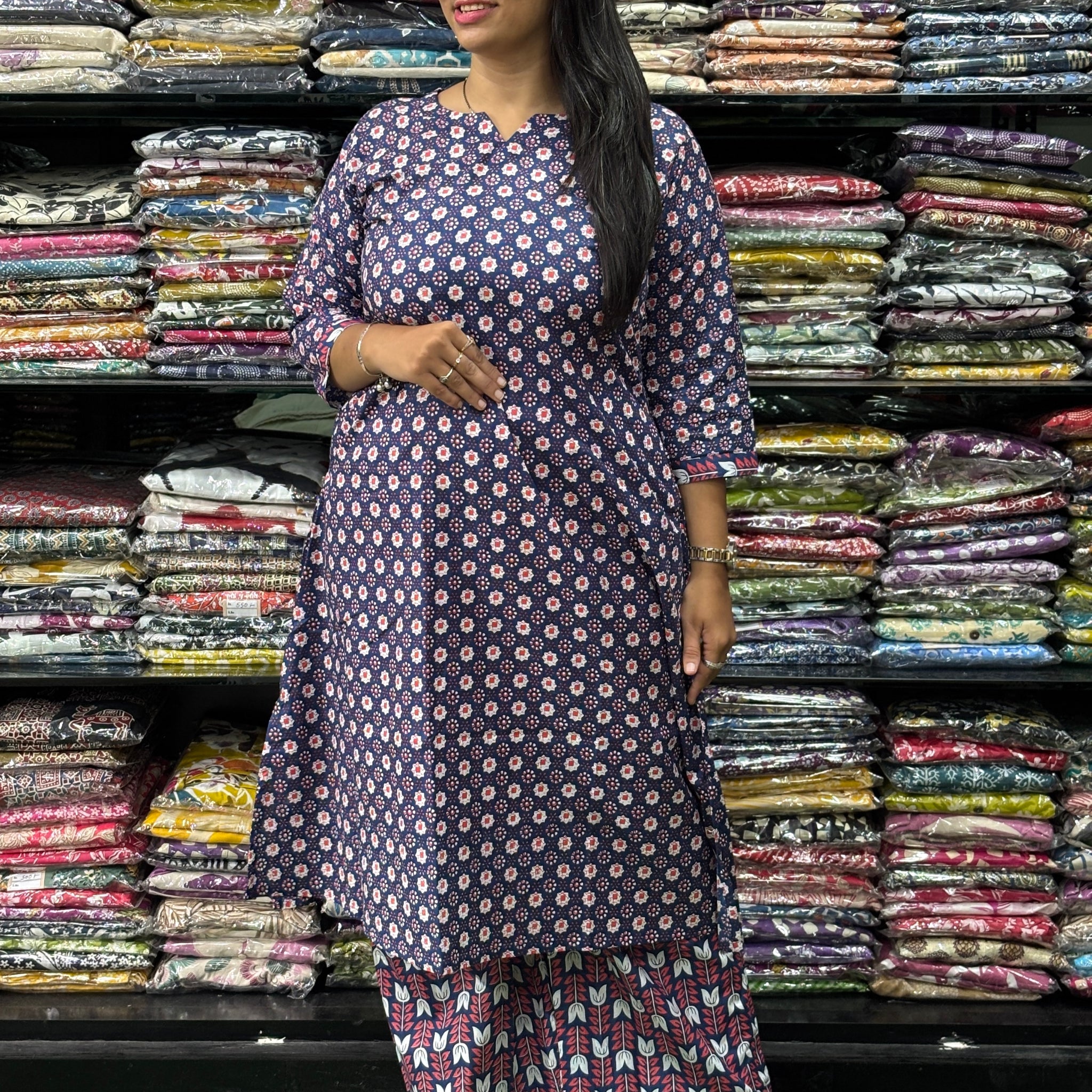 ALINE KURTI WITH PLAZO (PURE CAMRIC COTTON)