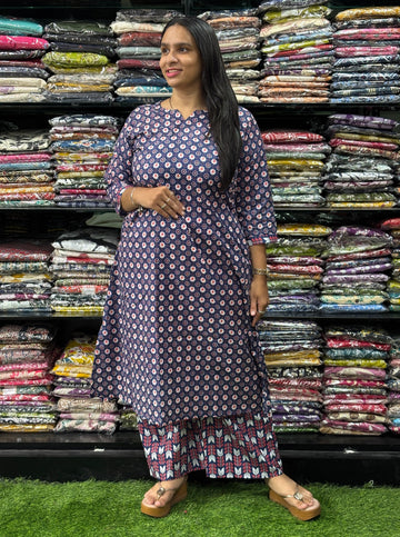 ALINE KURTI WITH PLAZO (PURE CAMRIC COTTON)