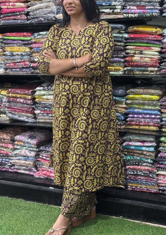 ALINE KURTI WITH PLAZO (PURE CAMRIC COTTON)