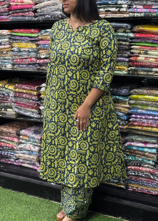 ALINE KURTI WITH PLAZO (PURE CAMRIC COTTON)