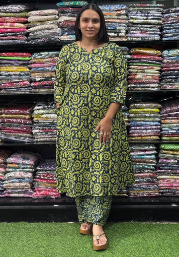 ALINE KURTI WITH PLAZO (PURE CAMRIC COTTON)