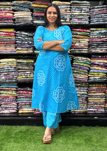 ALINE KURTI WITH PLAZO (PURE CAMRIC COTTON)