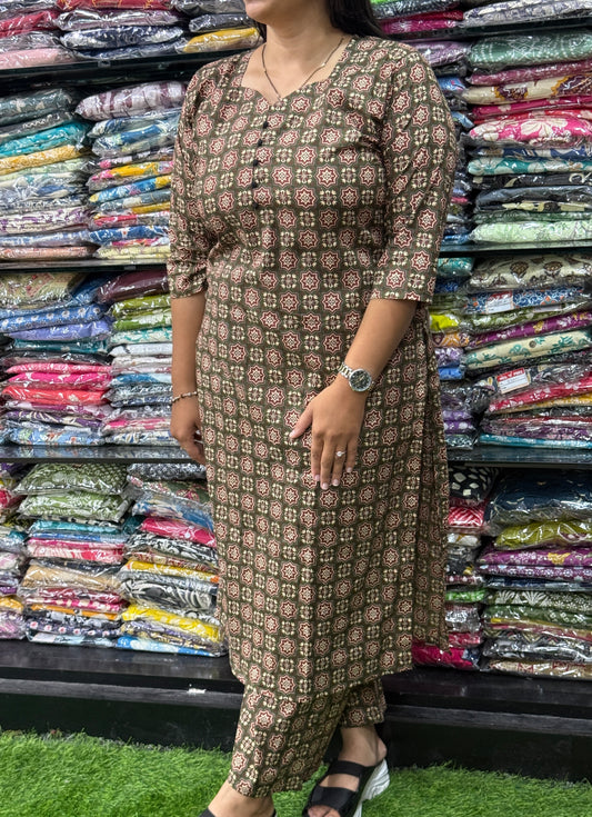 STRAIGHT KURTI WITH PLAZO (PURE CAMRIC COTTON)