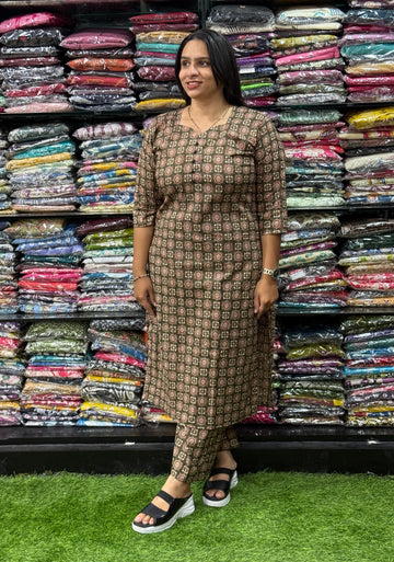 STRAIGHT KURTI WITH PLAZO (PURE CAMRIC COTTON)