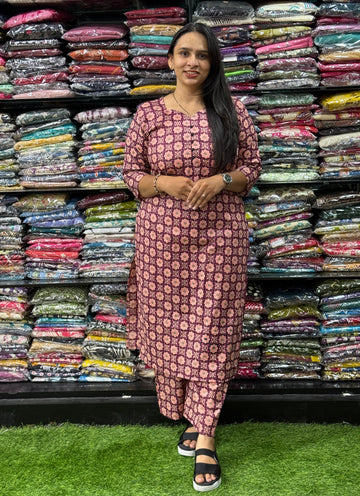 STRAIGHT KURTI WITH PLAZO (PURE CAMRIC COTTON)