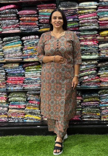 STRAIGHT KURTI WITH PLAZO (PURE CAMRIC COTTON)