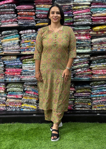 STRAIGHT KURTI WITH PLAZO (PURE CAMRIC COTTON)