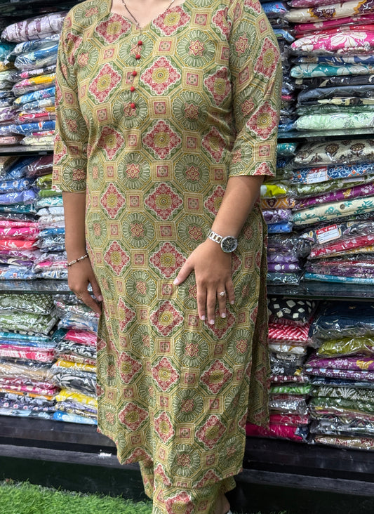 STRAIGHT KURTI WITH PLAZO (PURE CAMRIC COTTON)