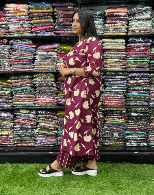 ALINE KURTI WITH PLAZO (PURE CAMRIC COTTON)