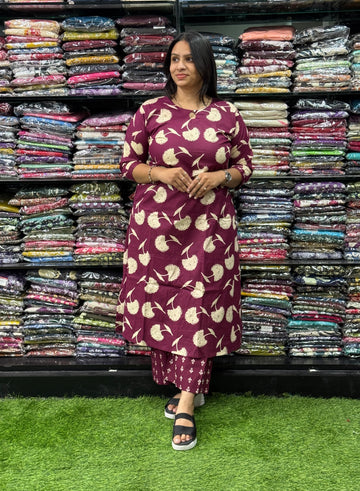 ALINE KURTI WITH PLAZO (PURE CAMRIC COTTON)