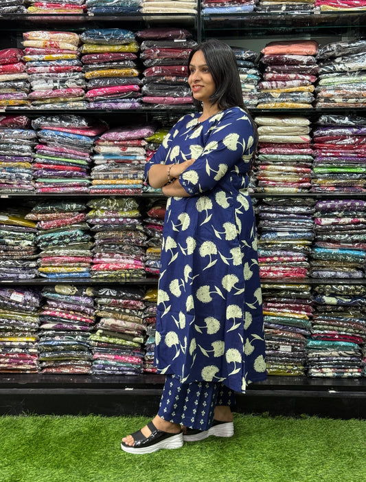 ALINE KURTI WITH PLAZO (PURE CAMRIC COTTON)