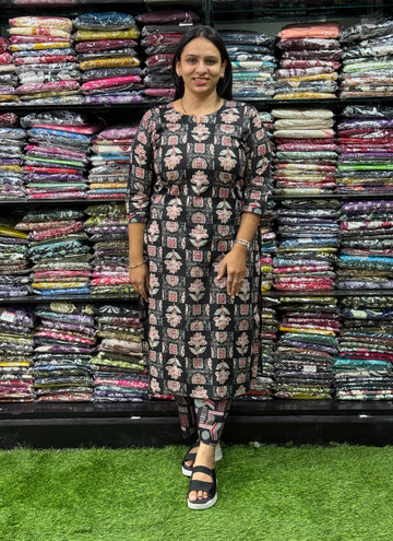 STRAIGHT KURTI WITH PLAZO (PURE CAMRIC COTTON)