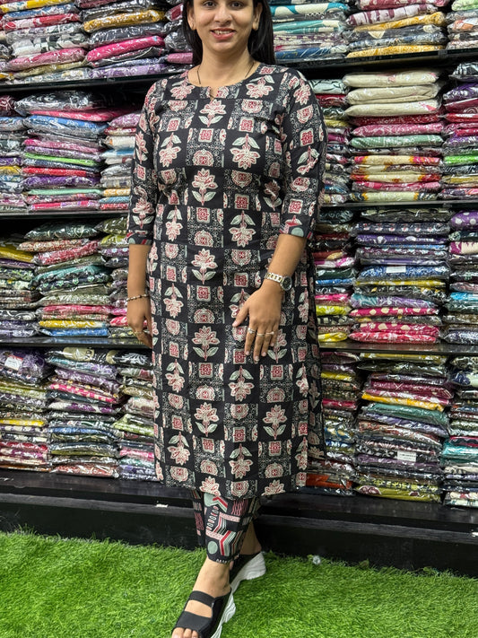 STRAIGHT KURTI WITH PLAZO (PURE CAMRIC COTTON)