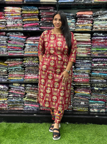 STRAIGHT KURTI WITH PLAZO (PURE CAMRIC COTTON)