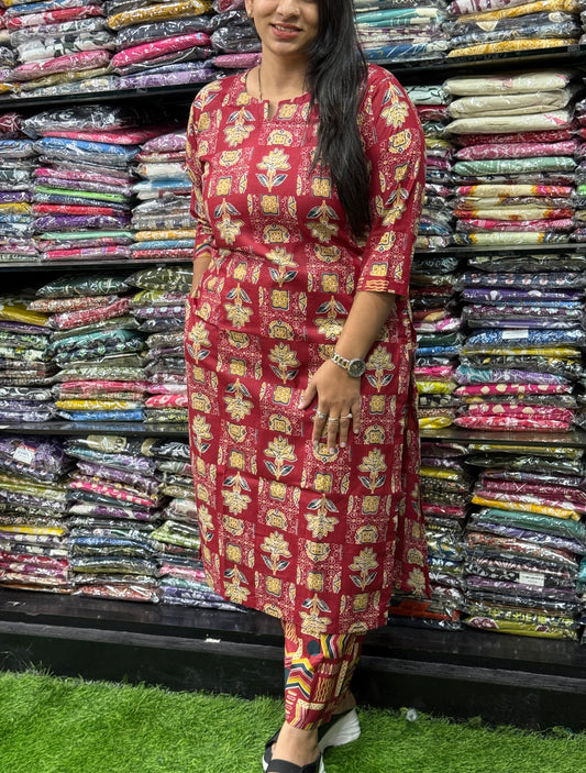 STRAIGHT KURTI WITH PLAZO (PURE CAMRIC COTTON)