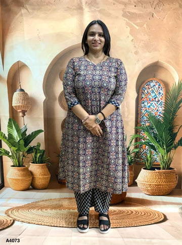 ALINE KURTI WITH PLAZO (PURE CAMRIC COTTON)