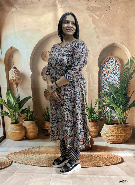 ALINE KURTI WITH PLAZO (PURE CAMRIC COTTON)
