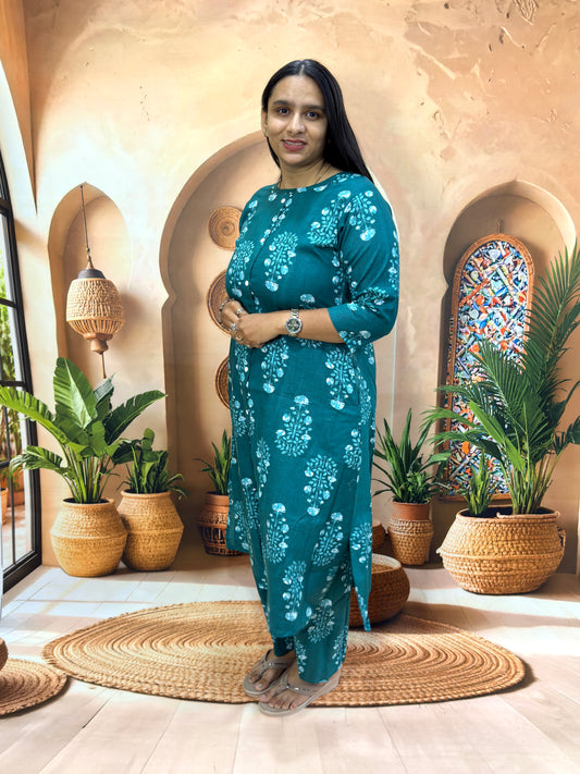 ALINE KURTI WITH PLAZO (PURE CAMRIC COTTON)
