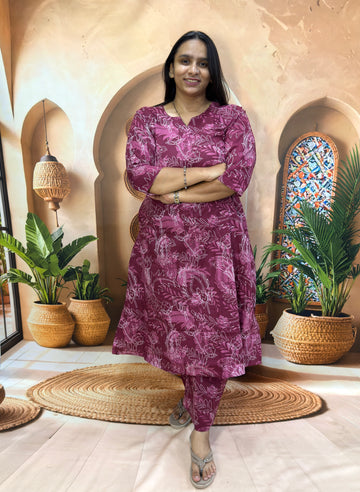 ALINE KURTI WITH PLAZO (PURE CAMRIC COTTON)
