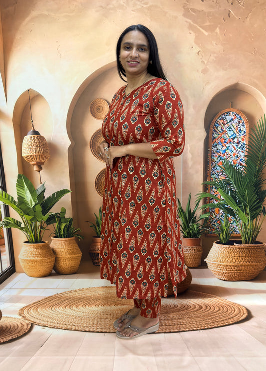 ALINE KURTI WITH PLAZO (PURE CAMRIC COTTON)