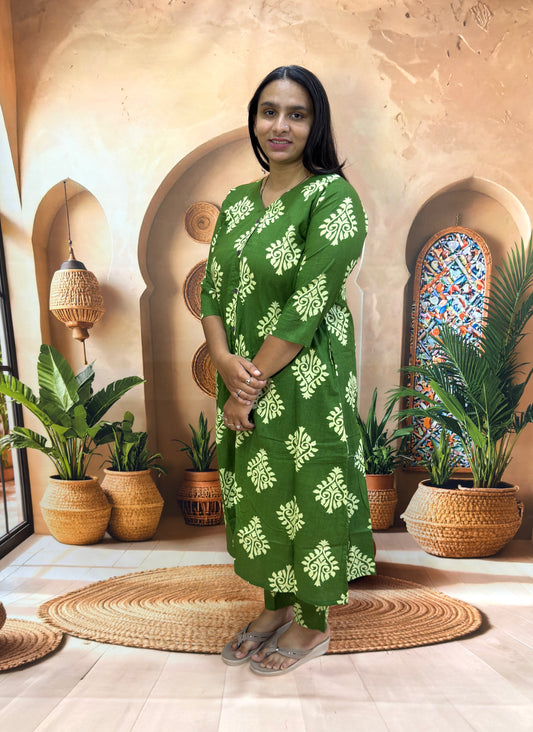 ALINE KURTI WITH PLAZO (PURE CAMRIC COTTON)