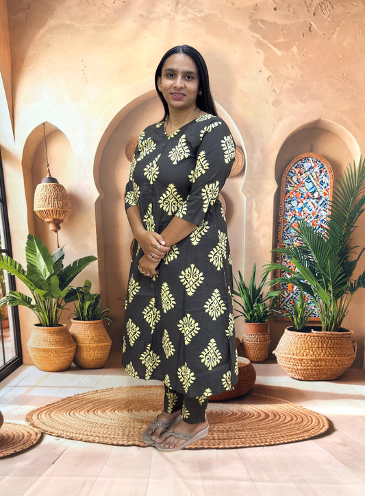 ALINE KURTI WITH PLAZO (PURE CAMRIC COTTON)