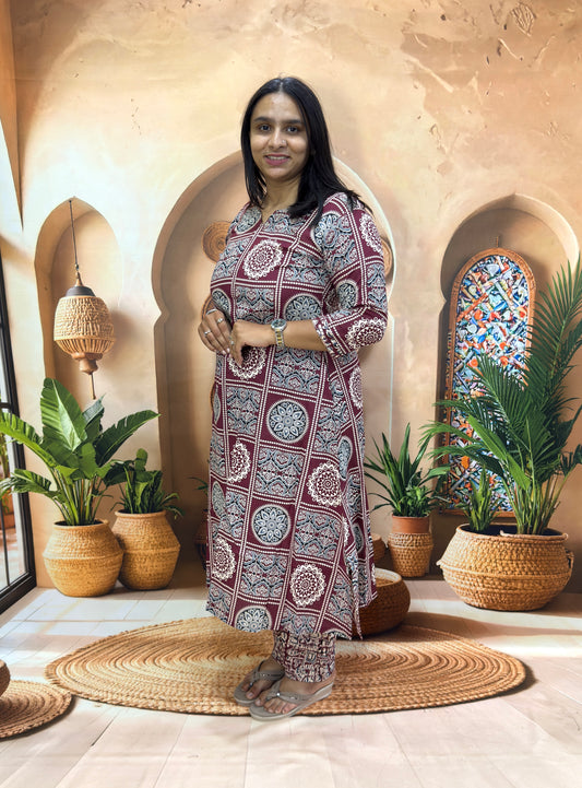 ALINE KURTI WITH PLAZO (PURE CAMRIC COTTON)