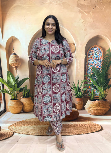 ALINE KURTI WITH PLAZO (PURE CAMRIC COTTON)