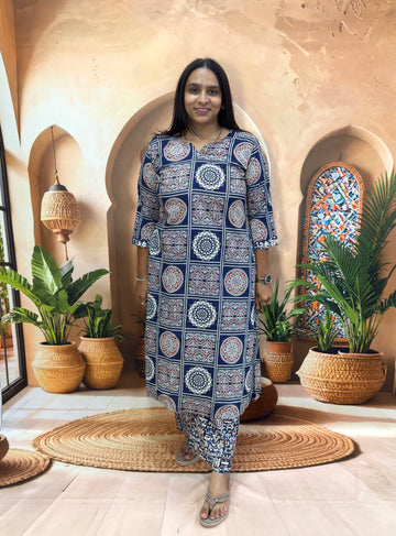 ALINE KURTI WITH PLAZO (PURE CAMRIC COTTON)