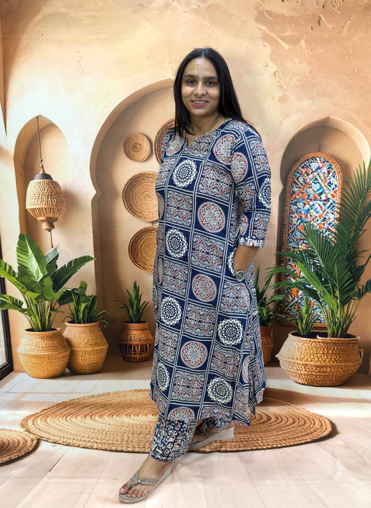 ALINE KURTI WITH PLAZO (PURE CAMRIC COTTON)